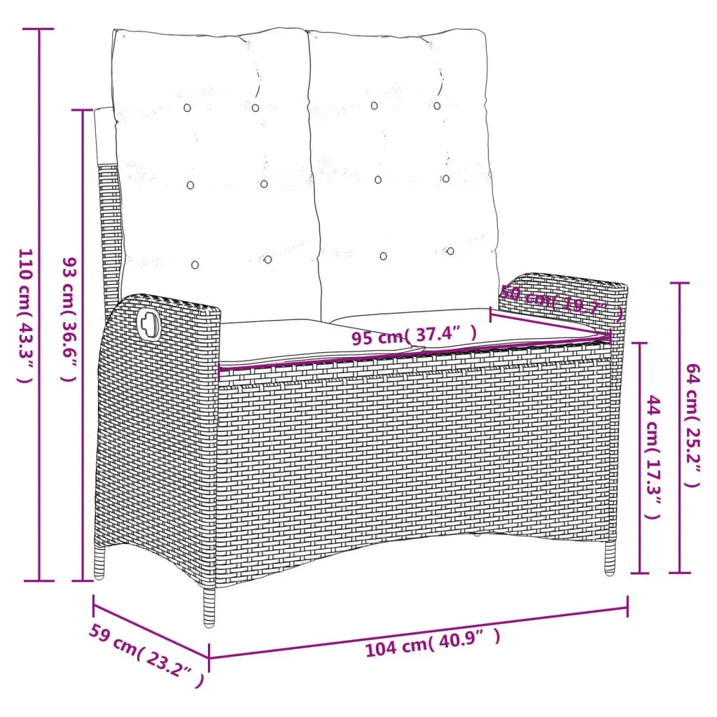 Reclining Garden Bench with Cushions