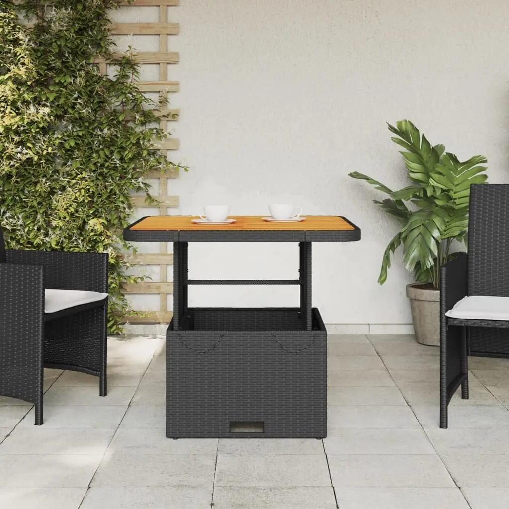 Garden Table 80x80x71 cm Black Outdoor Poly Rattan Acacia Wood Patio Furniture