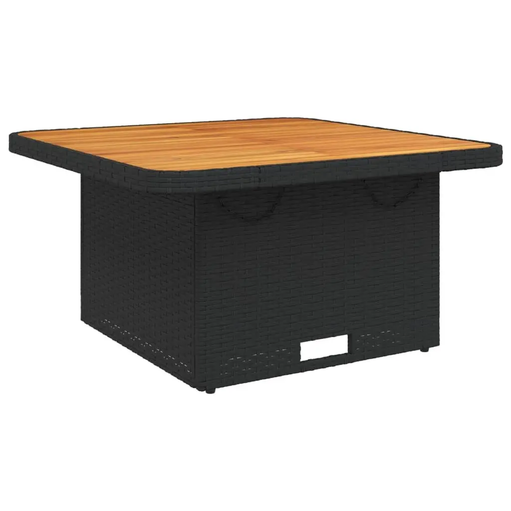 Garden Table 80x80x71 cm Black Outdoor Poly Rattan Acacia Wood Patio Furniture