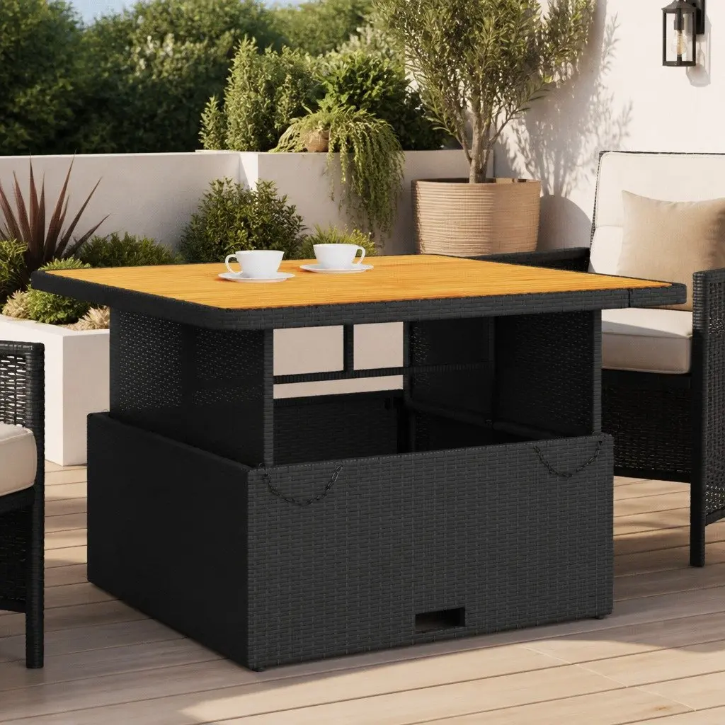 Garden Table Outdoor 110x110x71 cm Poly Rattan Acacia Wood Top