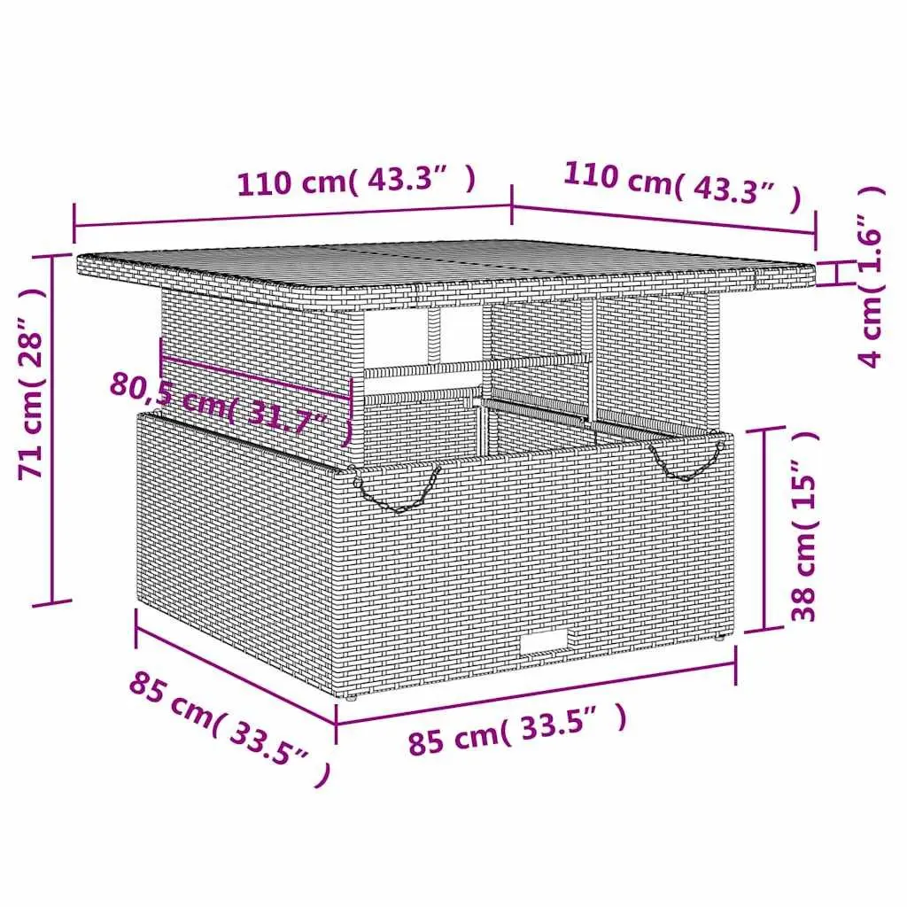 Garden Table Grey 110x110x71 cm Outdoor Patio Furniture with Adjustable Tabletop