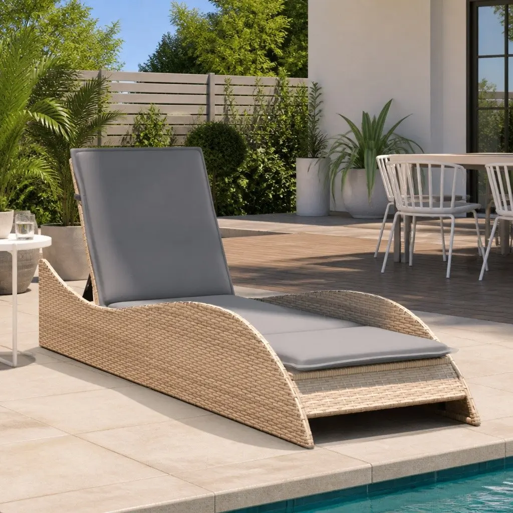 Sun Lounger Outdoor Garden Furniture Adjustable Backrest Beige