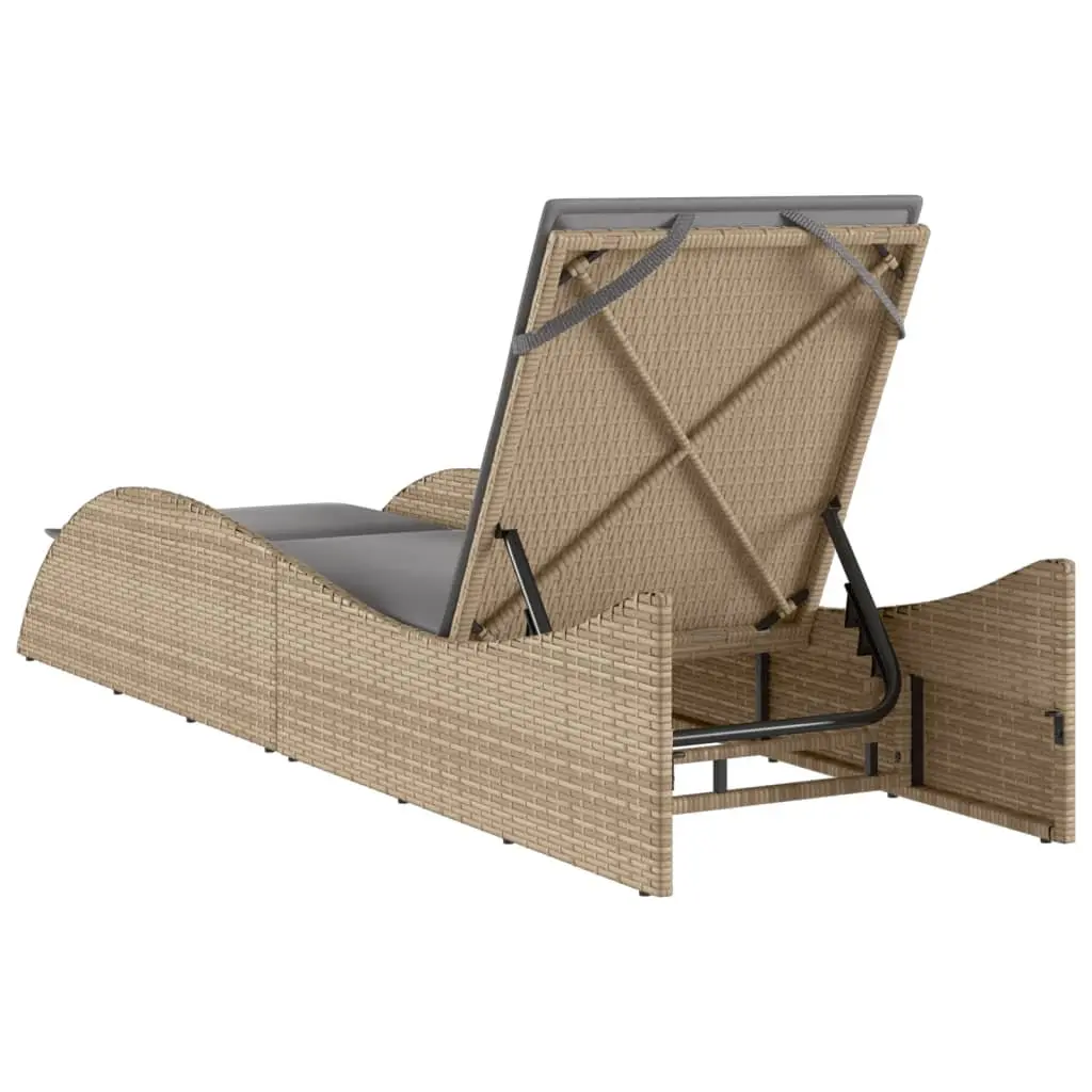 Sun Lounger Outdoor Garden Furniture Adjustable Backrest Beige