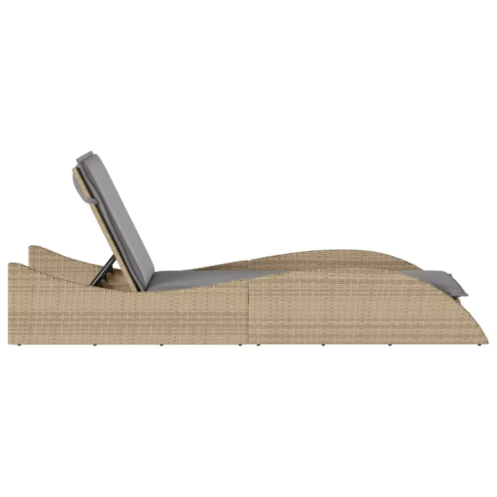 Sun Lounger Outdoor Garden Furniture Adjustable Backrest Beige