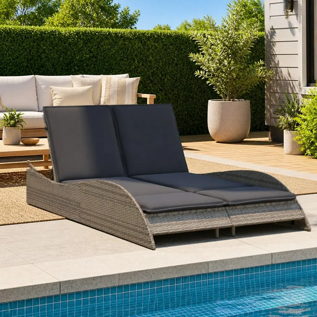 Sun Lounger Outdoor Garden Furniture Grey Adjustable Backrest 114 x 205 x 73 cm