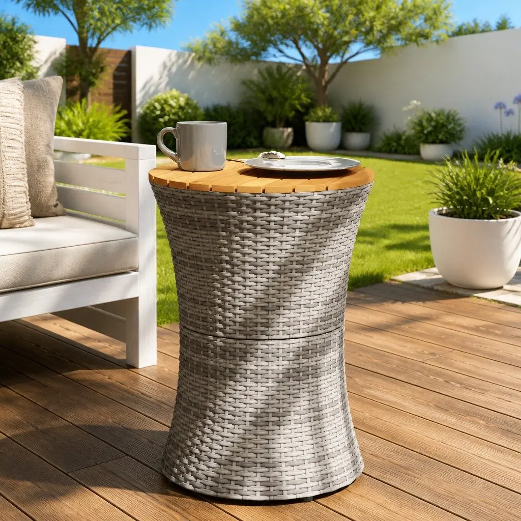 Garden Side Table Drum Shape Grey Outdoor Furniture Patio