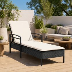 Sun Lounger Black Outdoor Reclining Chair with Cushion Garden Patio Furniture
