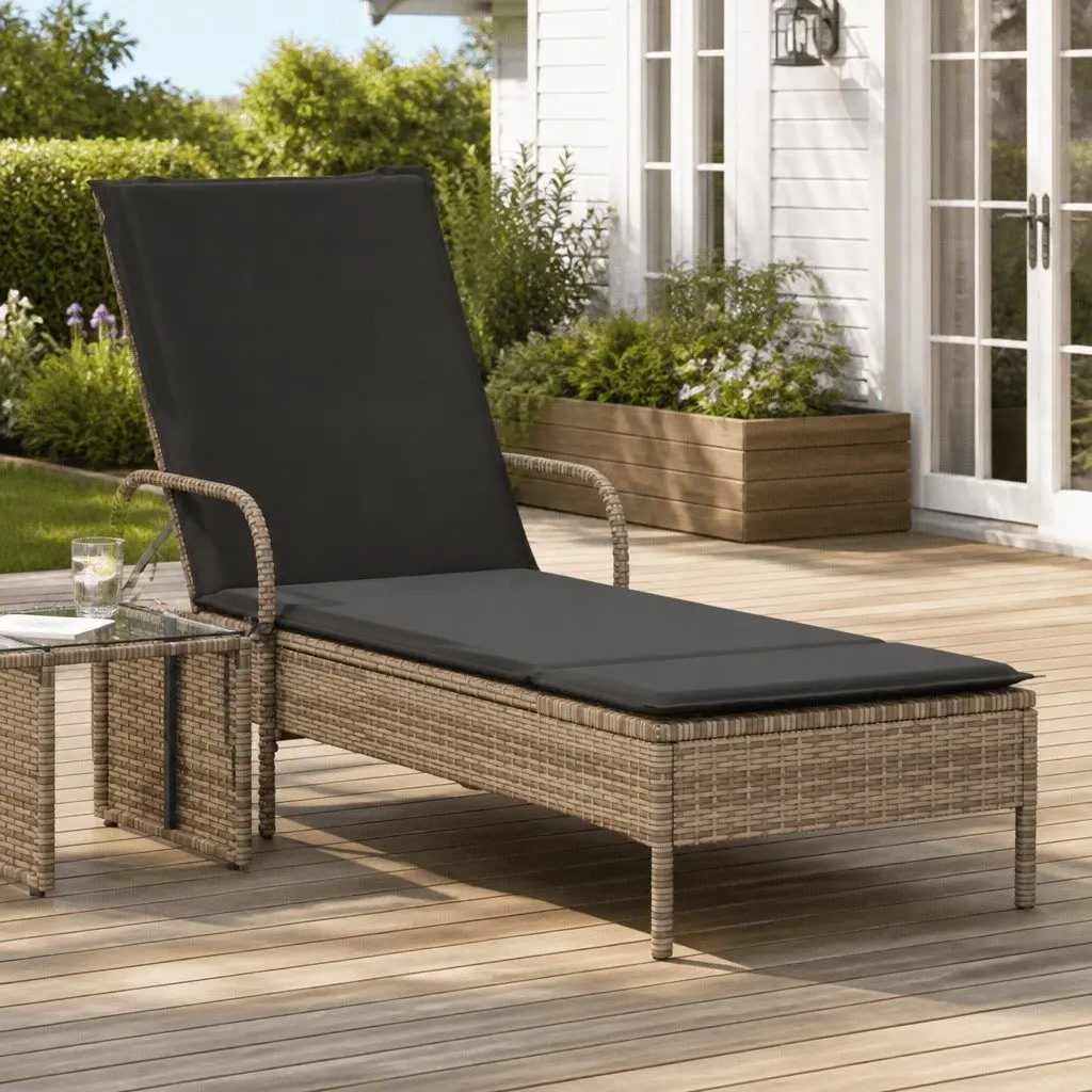 Sun Lounger with Wheels Adjustable Backrest Garden Outdoor Reclining Lounger
