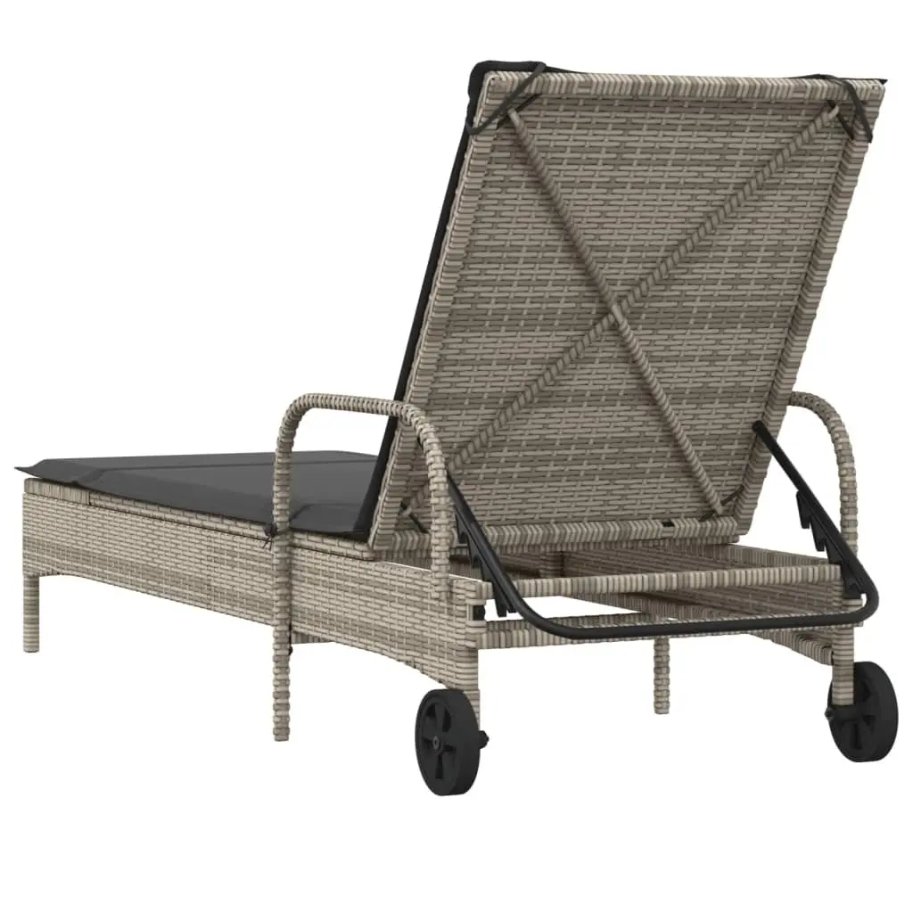 Sun Lounger with Wheels Adjustable Backrest Garden Outdoor Reclining Lounger