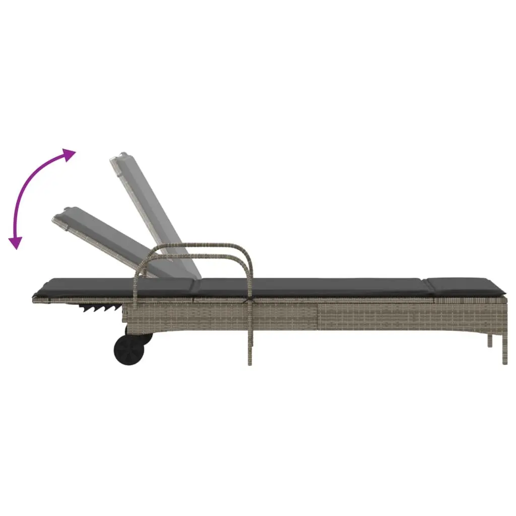 Sun Lounger with Wheels Adjustable Backrest Garden Outdoor Reclining Lounger