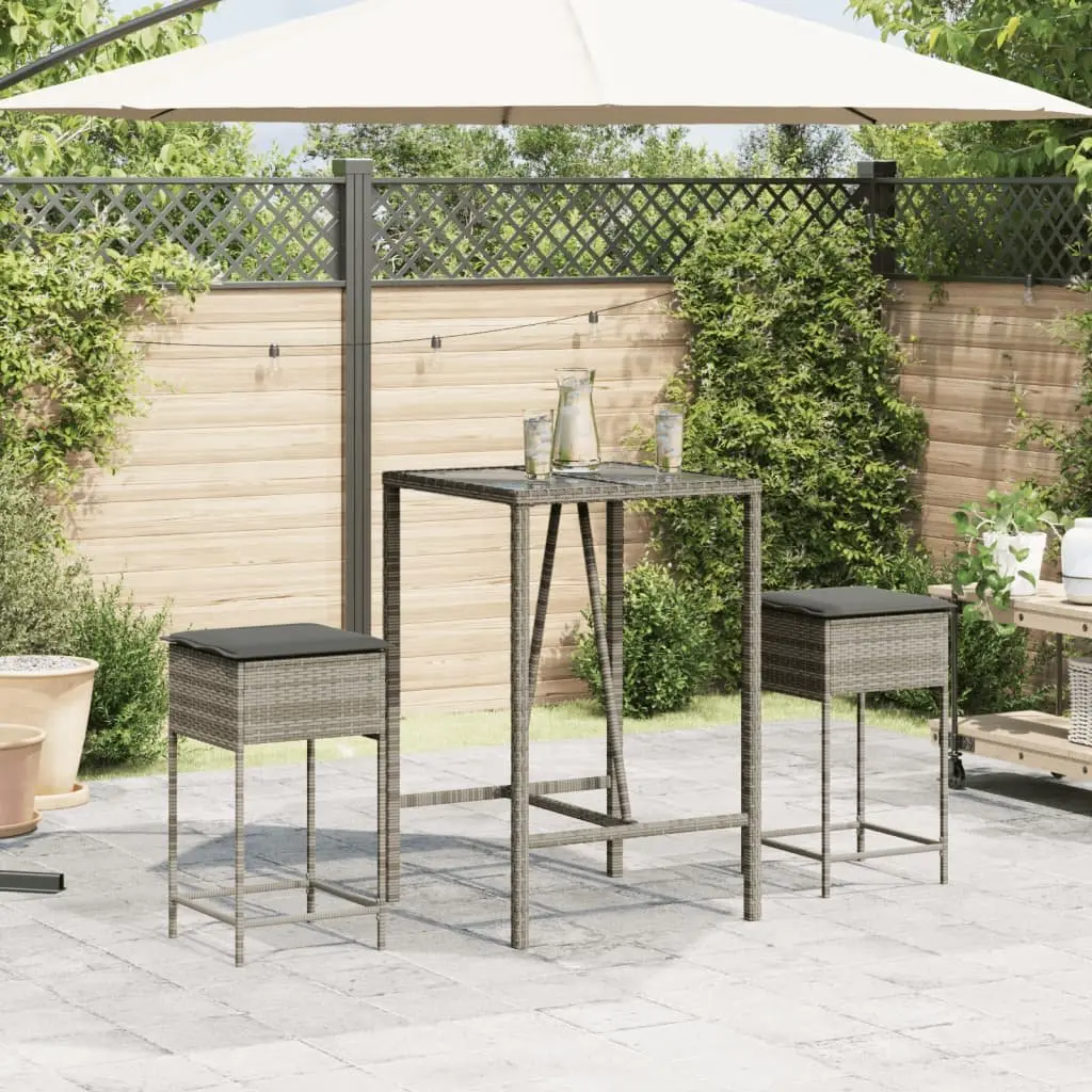 Outdoor Bar Stools Set of 2 Garden Seating with Cushions Grey Poly Rattan