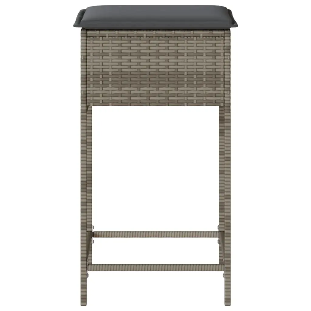 Outdoor Bar Stools Set of 2 Garden Seating with Cushions Grey Poly Rattan