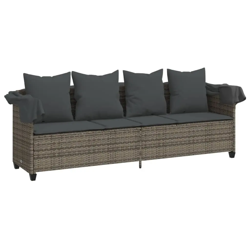 Sun Lounger Outdoor Adjustable Backrest Footrest Grey Rattan