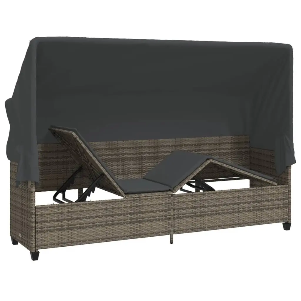 Sun Lounger Outdoor Adjustable Backrest Footrest Grey Rattan