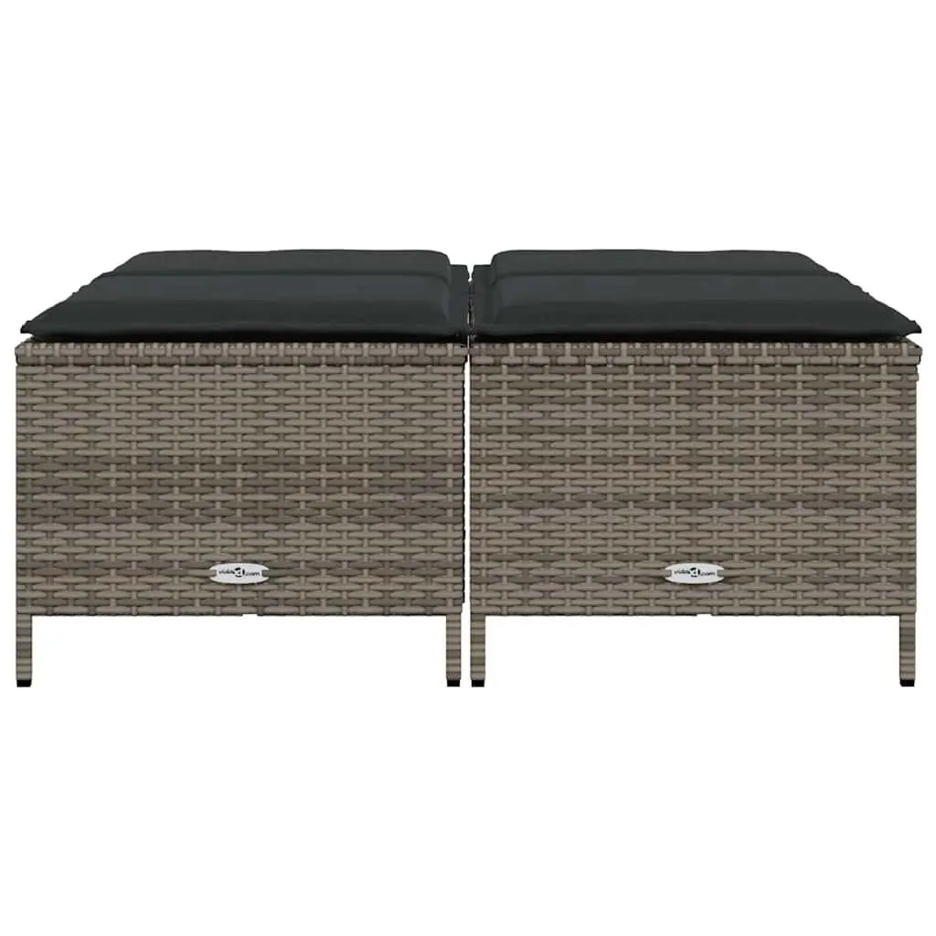 Garden Stools with Cushions 4 pcs Grey Outdoor Foot Rests Poly Rattan Set