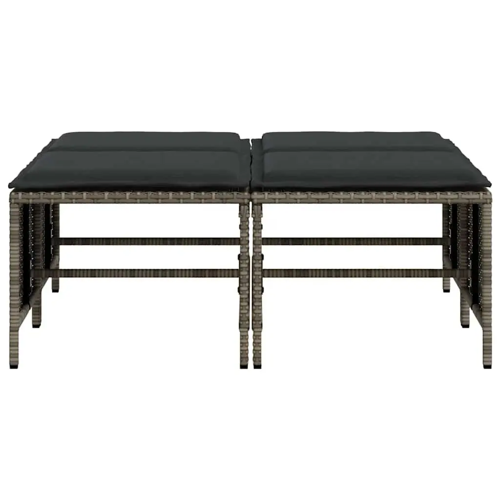 Garden Stools with Cushions 4 pcs Grey Outdoor Foot Rests Poly Rattan Set