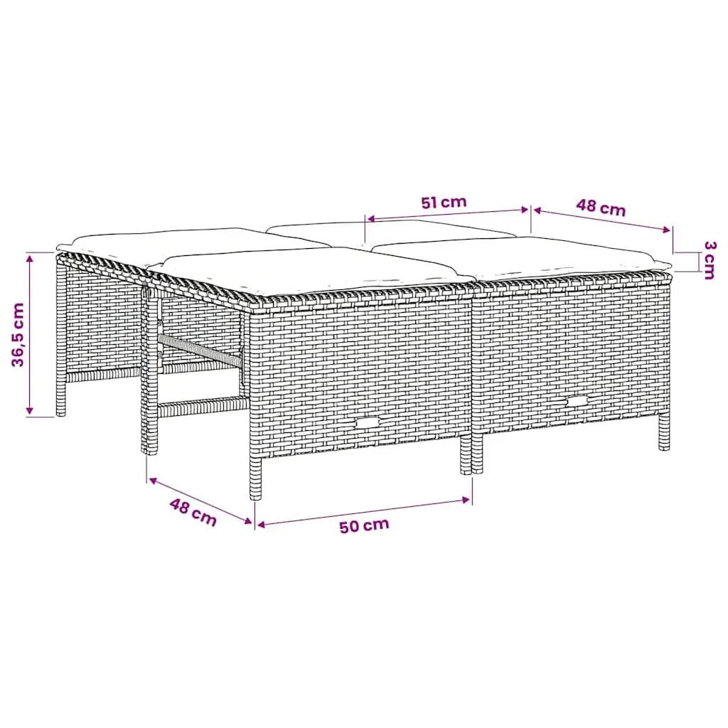 Garden Stools with Cushions 4 pcs Grey Outdoor Foot Rests Poly Rattan Set