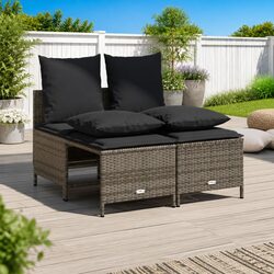 4 Piece Outdoor Garden Sofa Set Grey Poly Rattan with Cushions Patio Furniture
