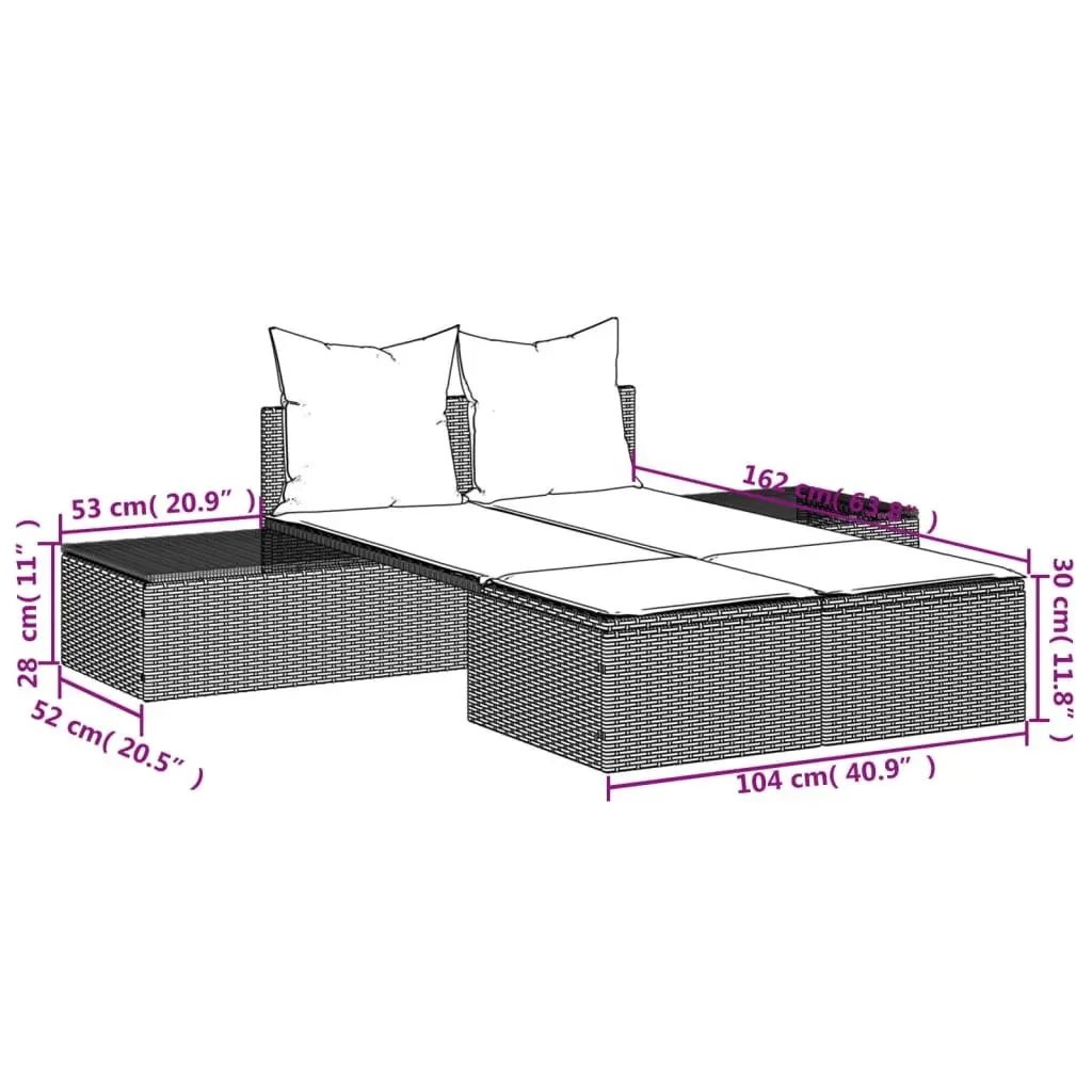 Double Sun Lounger Outdoor Garden Patio Furniture Grey Rattan Modular