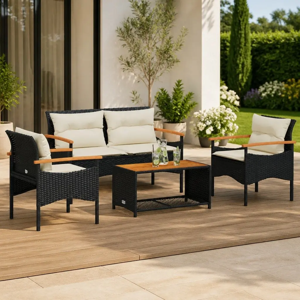 4 Piece Garden Sofa Set for Outdoor Patio Black