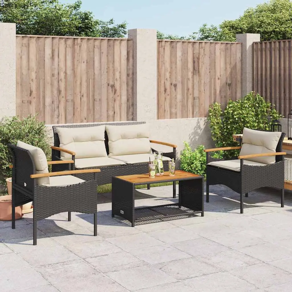 4 Piece Garden Sofa Set for Outdoor Patio Black