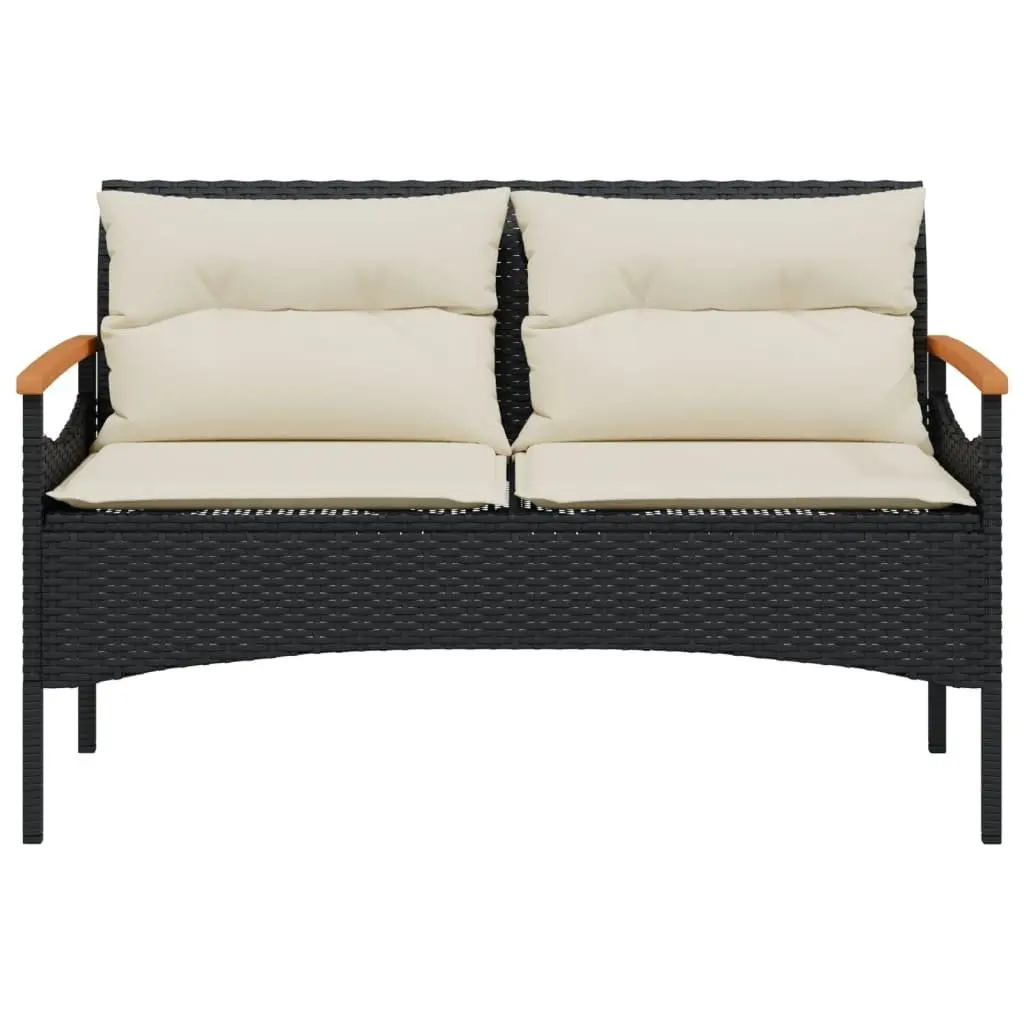 Garden Bench Outdoor Seating with Cushions Black PE Rattan 116 x 62.5 x 74 cm