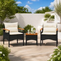 3 Piece Black Patio Sofa Set with Removable Cushions