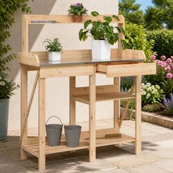 Potting Bench Dimensions: Solid Fir Wood with Zinc Top