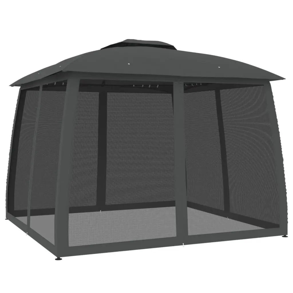 Gazebo Outdoor Canopy for Garden 2.93 x 2.93m Double Roof with Mesh Walls Anthracite Steel