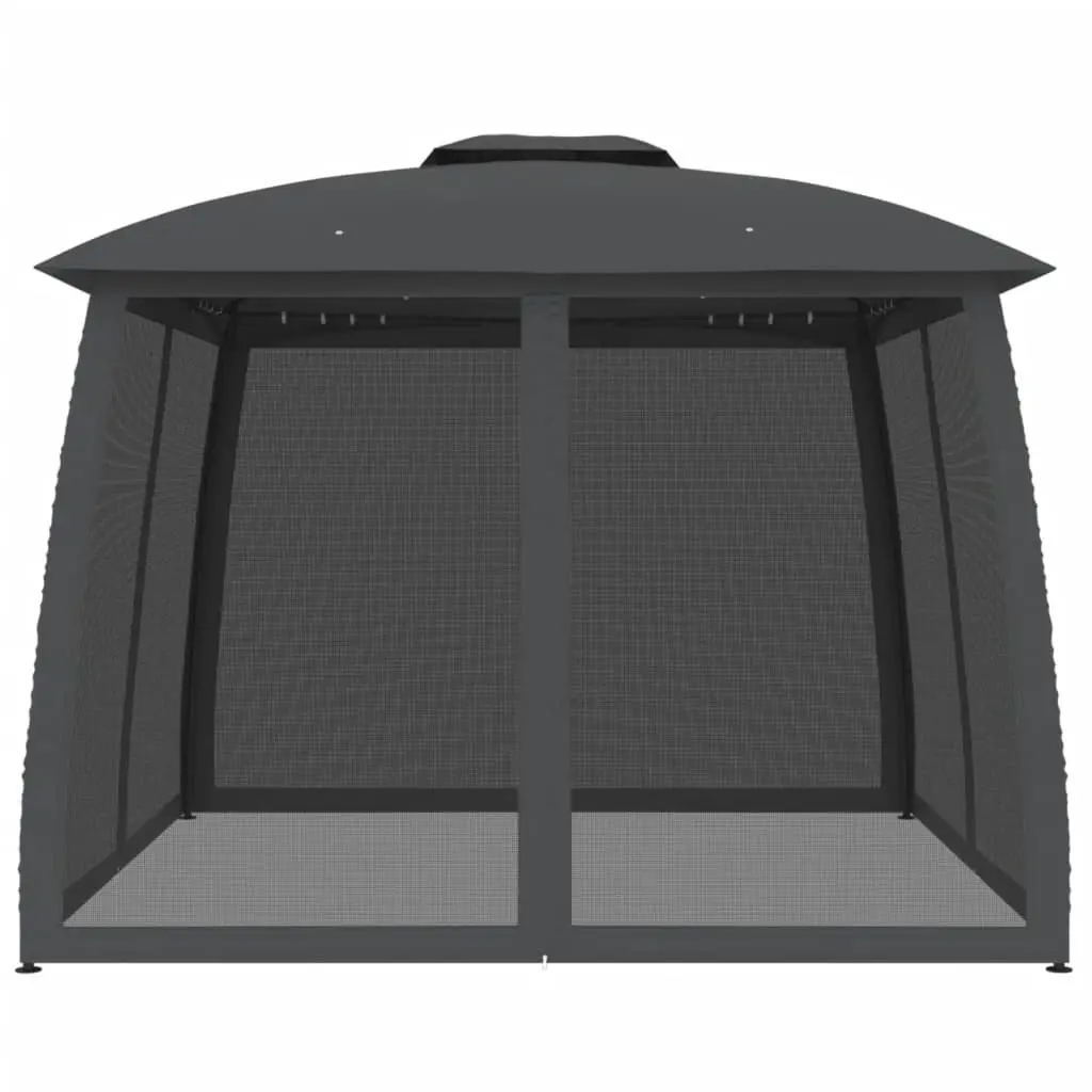 Gazebo Outdoor Canopy for Garden 2.93 x 2.93m Double Roof with Mesh Walls Anthracite Steel