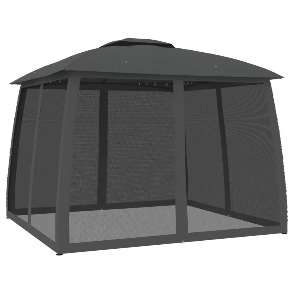 Gazebo Outdoor Canopy for Garden 2.93 x 2.93m Double Roof with Mesh Walls Anthracite Steel