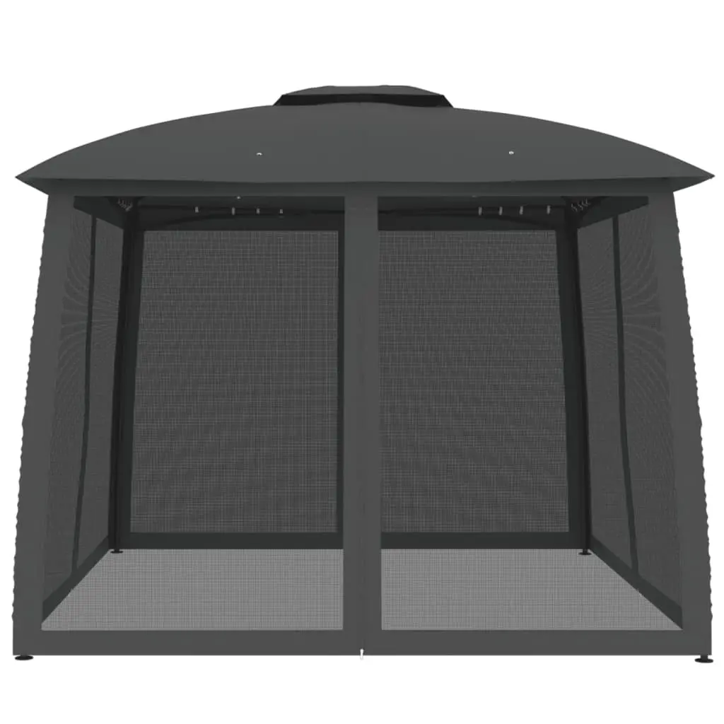 Gazebo Outdoor Canopy for Garden 2.93 x 2.93m Double Roof with Mesh Walls Anthracite Steel