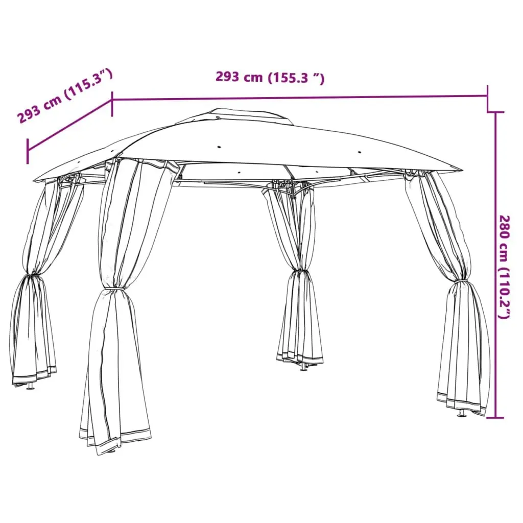 Gazebo Outdoor Canopy for Garden 2.93 x 2.93m Double Roof with Mesh Walls Anthracite Steel