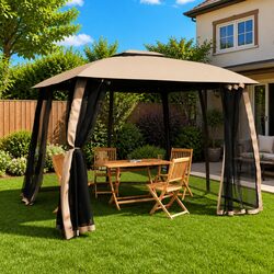 Gazebo with Double Roof Mesh Walls Outdoor Canopy Tent Garden Patio Shelter