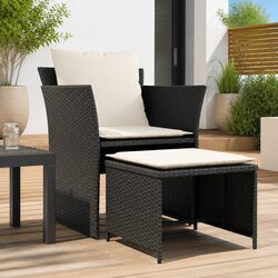 Garden Chair with Footstool Black Outdoor Armchair Recliner Lounge Seating