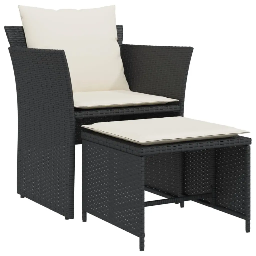 Garden Chair with Footstool Outdoor Patio Black Poly Rattan