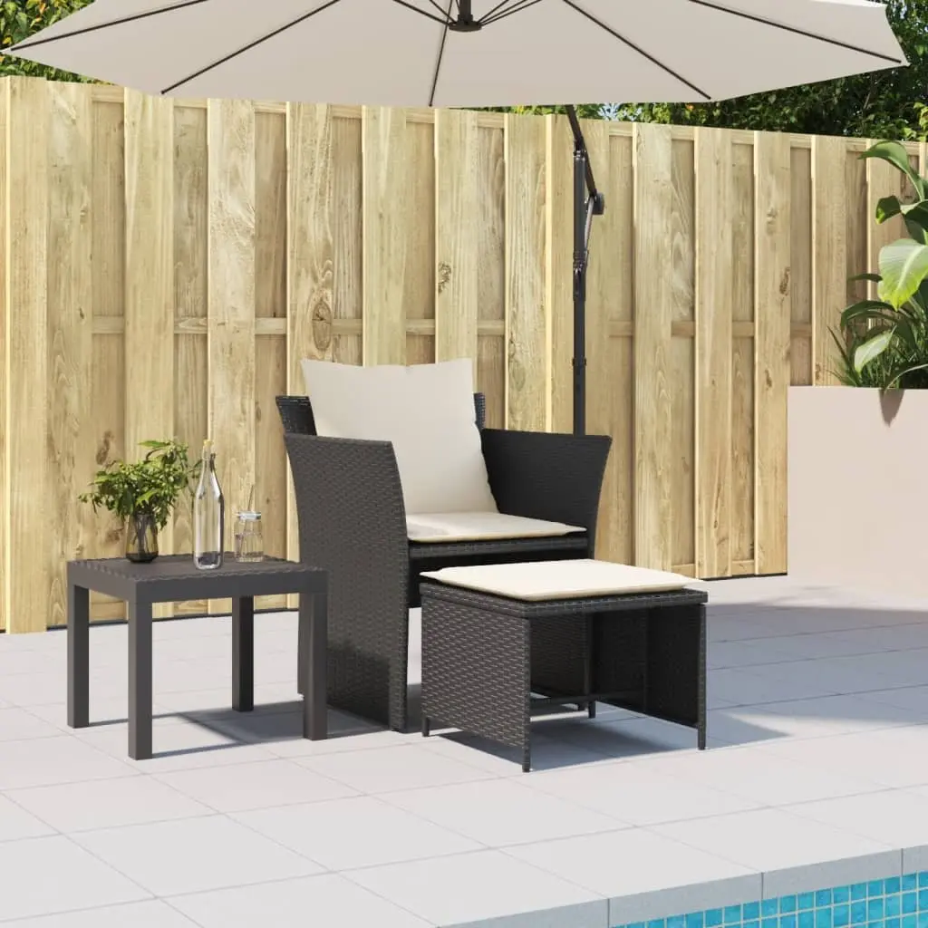 Garden Chair with Footstool Outdoor Patio Black Poly Rattan