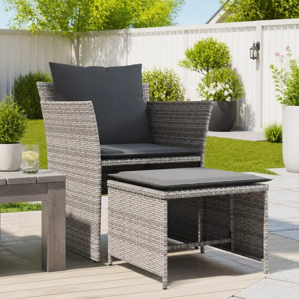 Garden Chair with Footstool Outdoor Patio Grey Poly Rattan