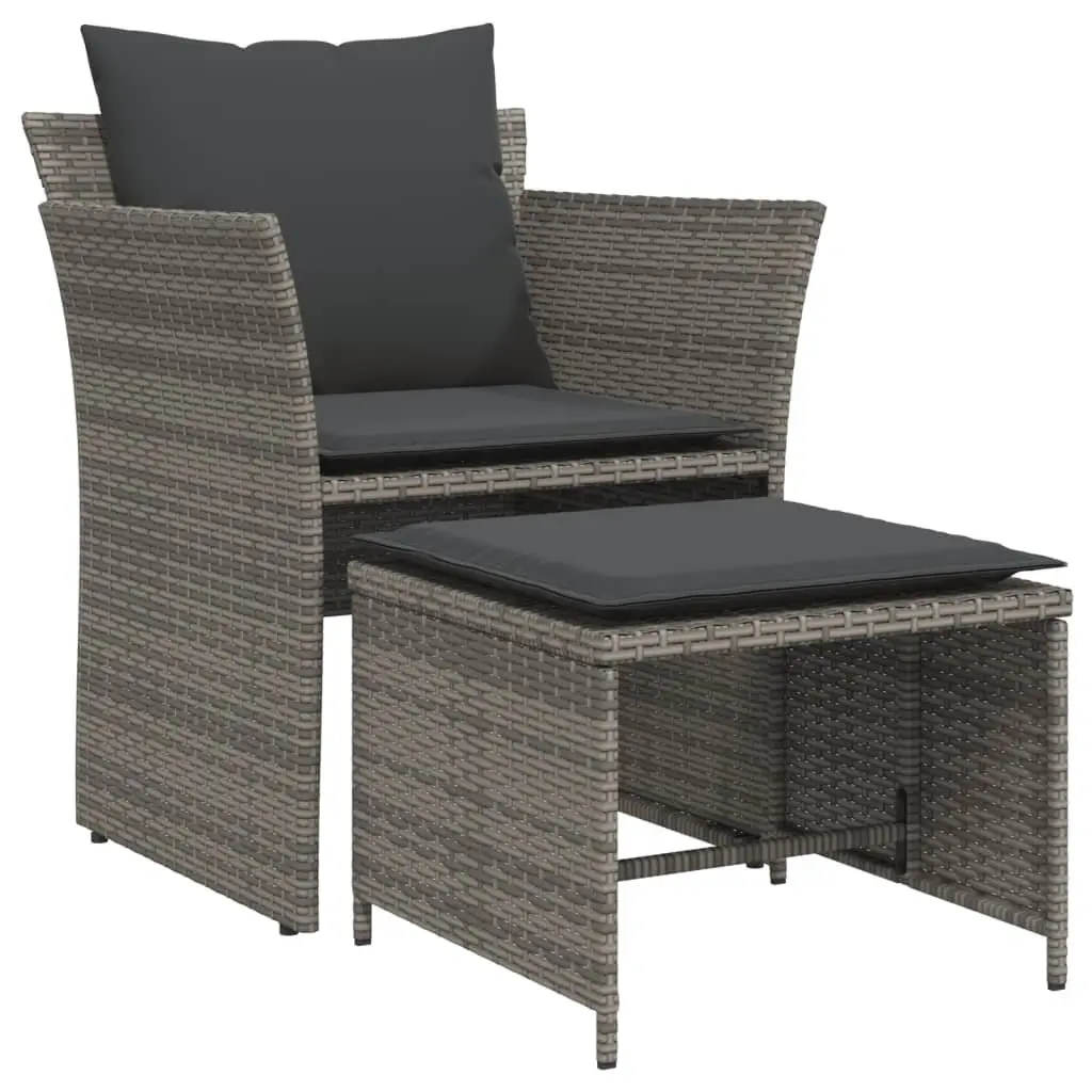 Garden Chair with Footstool Outdoor Patio Grey Poly Rattan