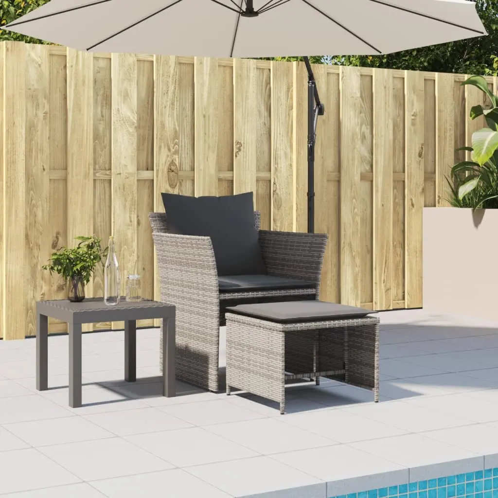 Garden Chair with Footstool Outdoor Patio Grey Poly Rattan