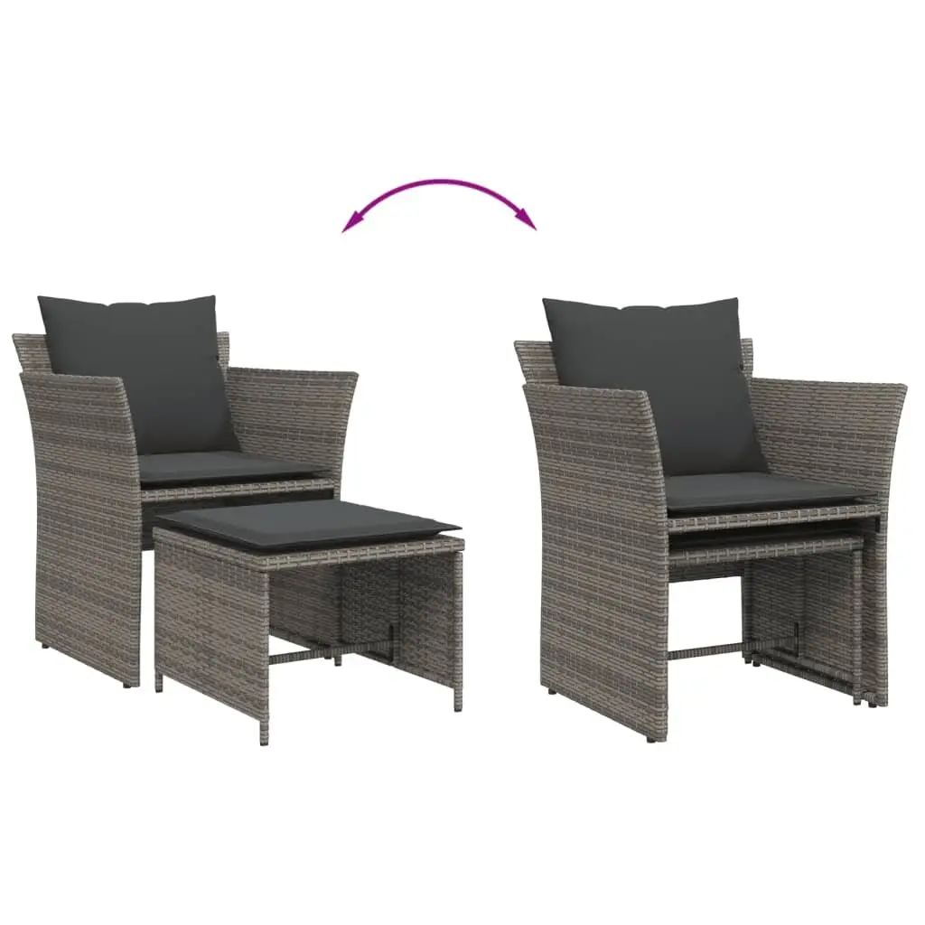 Garden Chair with Footstool Outdoor Patio Grey Poly Rattan