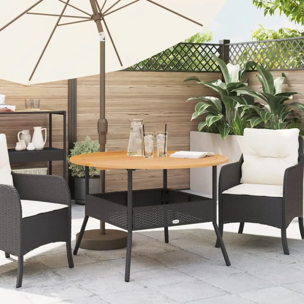 Garden Table Outdoor Use 110 cm Black Round PE Rattan Patio Dining Coffee Table