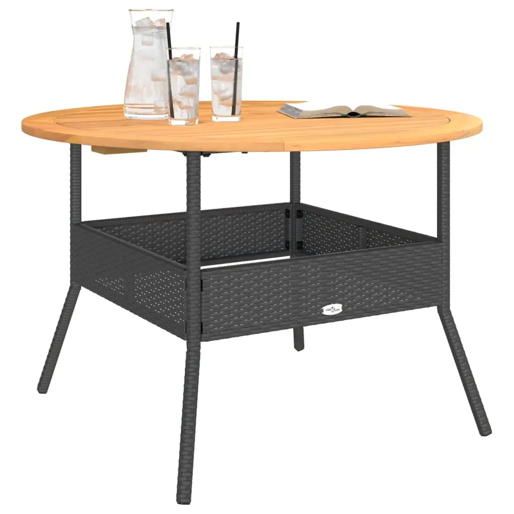 Garden Table Outdoor Use 110 cm Black Round PE Rattan Patio Dining Coffee Table