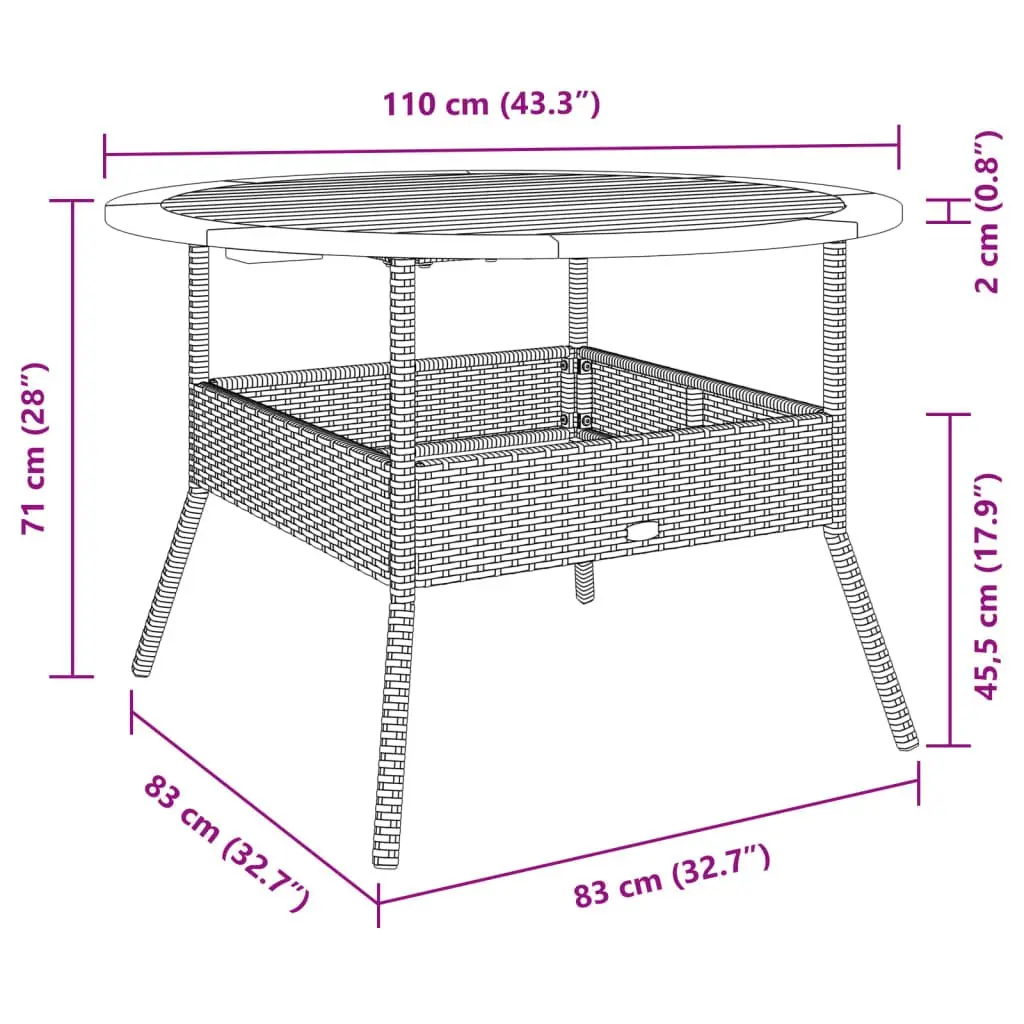 Garden Table Outdoor Use 110 cm Black Round PE Rattan Patio Dining Coffee Table