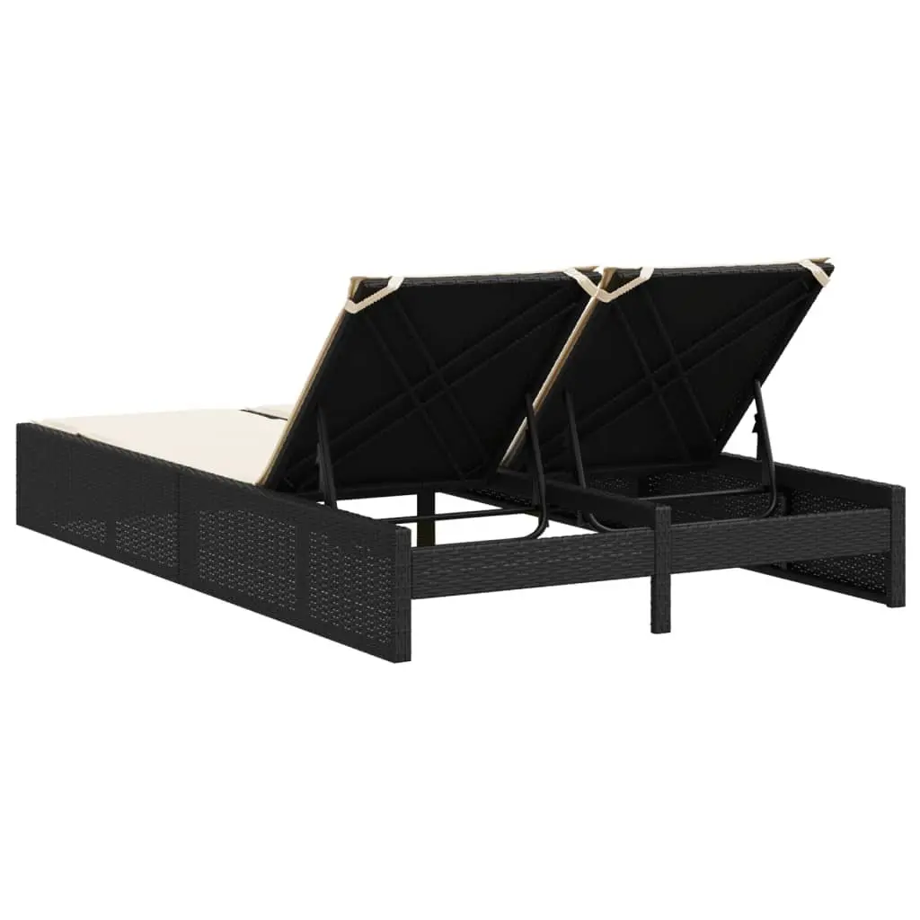 Black Double Sun Lounger with Cushions