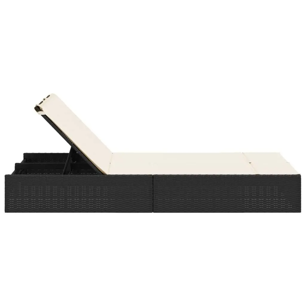 Black Double Sun Lounger with Cushions