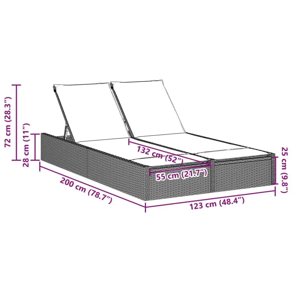 Black Double Sun Lounger with Cushions