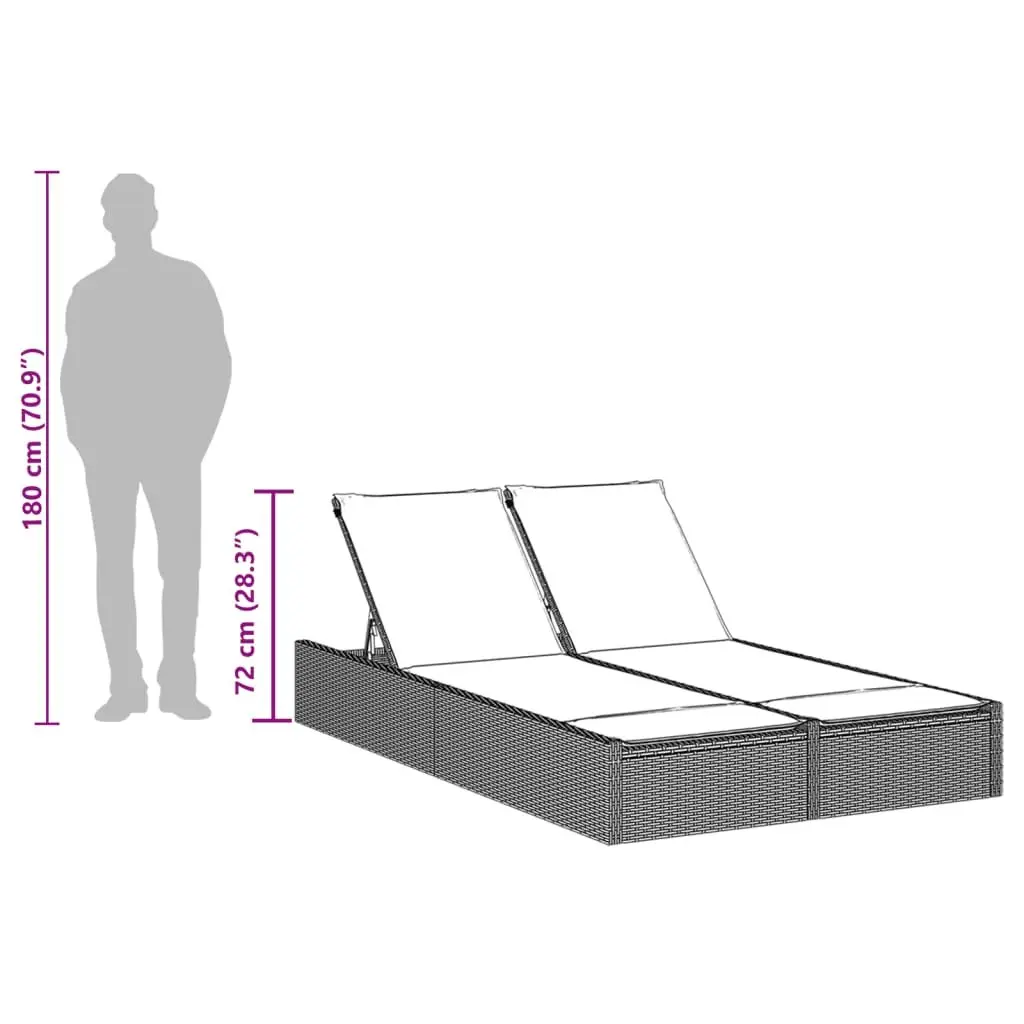 Black Double Sun Lounger with Cushions