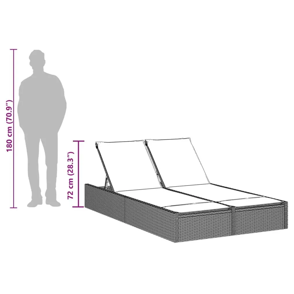 Double Sun Lounger Outdoor Garden Furniture Adjustable Backrest Padded Cushions