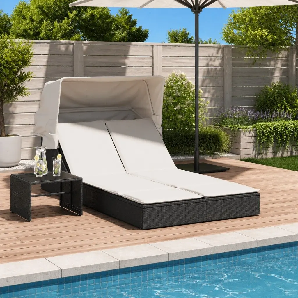 Double Sun Lounger Outdoor Seating with Retractable Canopy Adjustable Backrest